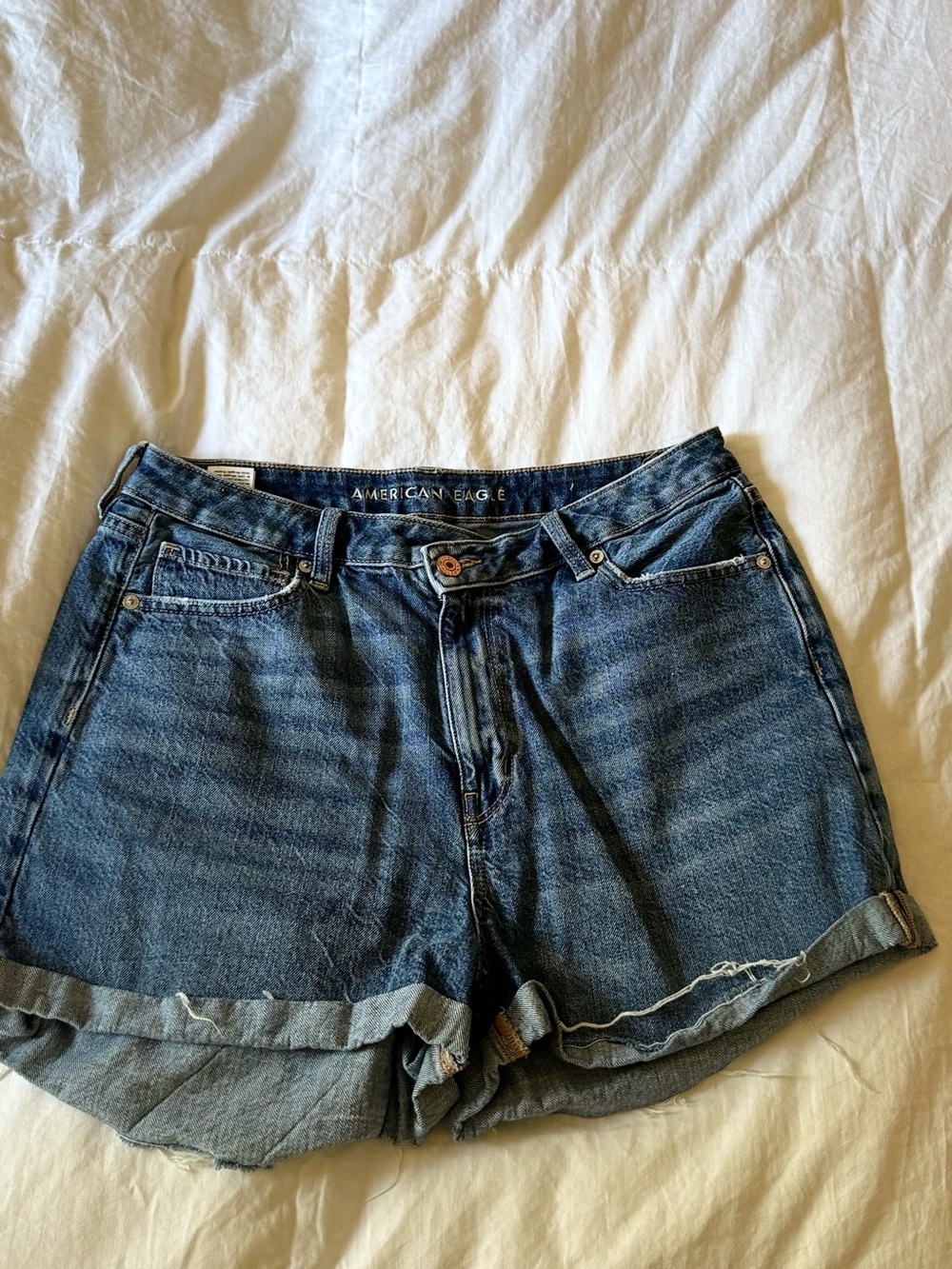 American Eagle Outfitters Women's Dark Blue Denim Roll-Cuff Shorts